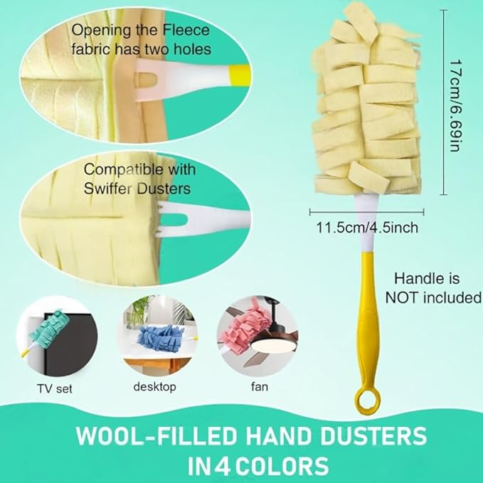 8 Pack 6 Layer Fleece Duster Refills for Swiffer Hand Duster, Zero Waste, 360-degree Cleaning，Reusable and Washable Replacement Dusters for Cleaning Ceiling Fan Hardwoods and Furniture(Multicolour)