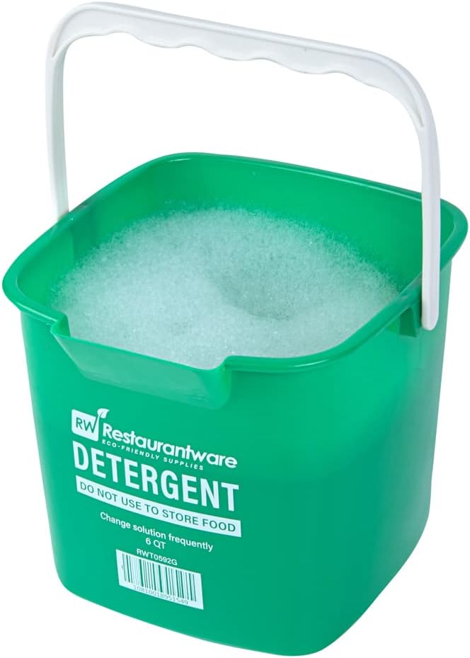 RW Clean 6 Quart Cleaning Bucket, 1 Detergent Square Bucket - With Measurements, Built-In Spout And Handle, Green Plastic Utility Bucket, For Home Or Commercial Use, - Restaurantware