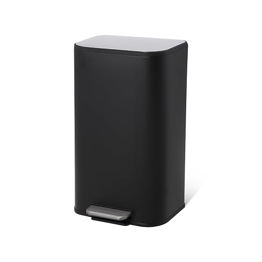 LinTimes Stainless Steel Step Trash Can 8 Gallon (30L) - Soft-Closing Lid, Foot Pedal Operated, Removable Basket,Design for Kitchen, Office, Living Room