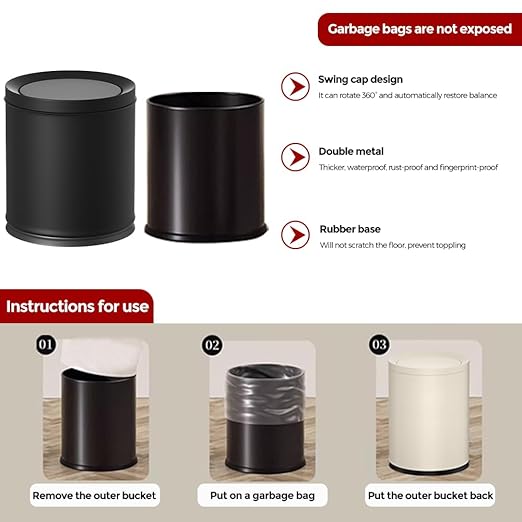 10L/2.6GAL Black Bathroom Trash Can with Swing Lid,Bedroom Garbage can with lid, Small Trash Bin for Bathroom,Bedroom,Office,Living Room,Hotel,Bank