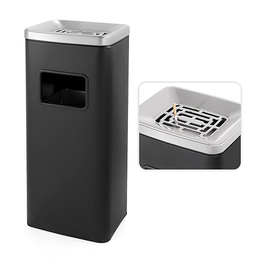 BEAMNOVA Trash Can Indoor Outdoor Stainless Steel Commercial Garbage Can Industrial Garbage Enclosure Inside Cabinet with Lid Waste Container, Color Black, 30 * 25 * 68 cm / 11.8 * 9.8 * 26.8 in