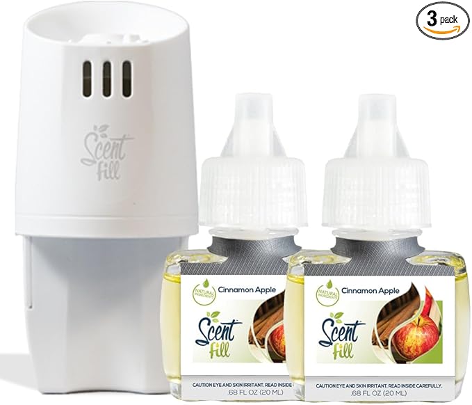 Scent Fill Cinnamon Apple Plug in Air Freshener, Scented Oil Refills, 2 Refills + Diffuser