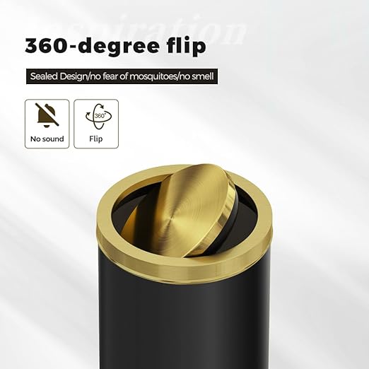 4.7 Gallon/18L Stainless Steel Bathroom Trash Can,Black and Gold Garbage Bin with Swing Lid,Round,Elegant Waste Basket,for Toilet,Kitchen,Living Room,Hotel,Home (18L-Black)