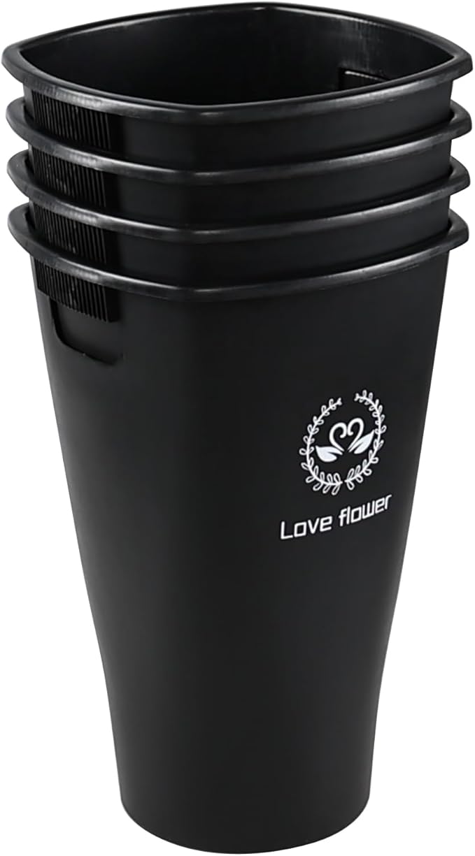 4-Pack 15.98 Inch Plastic Flower Buckets for Cut Flowers, Black Tall Flower Bucket Vase for Home, Wedding Decorations