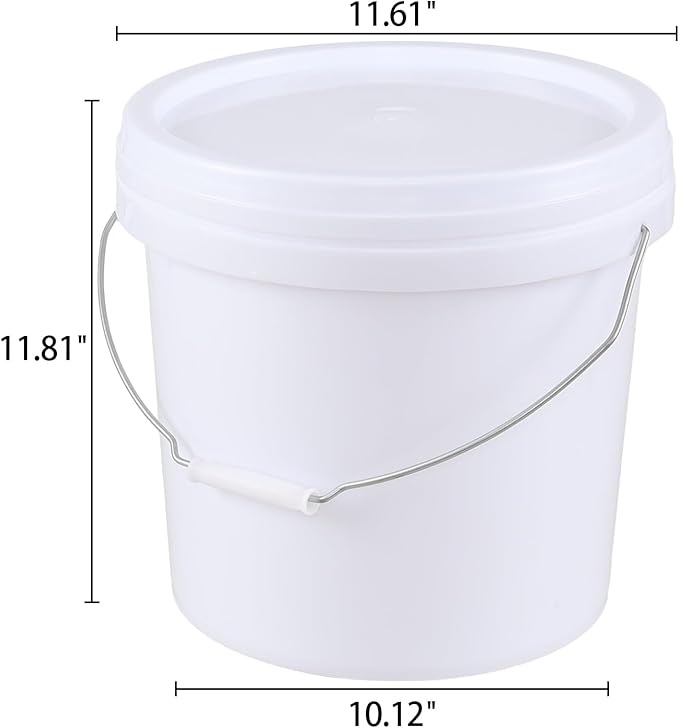 4 Gallon Plastic Bucket with Airtight Lid, 4 Pcs White Food Grade Buckets Pail with Handle and Lid, F