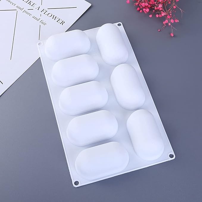8 Slots 3D Oval Shape Silicone Soap Mould Handmade Jelly Maker Cake Mold Tool