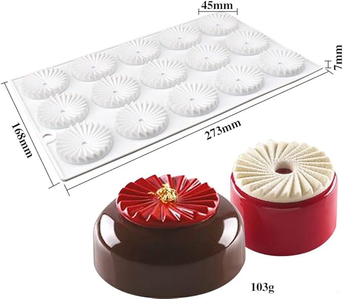 Round Silicone Mold Gear Shape Chocolate Decorating Mould DIY Cake Mousse Molds Baking Accessories Reusable Tools (Round Gear A_10.92 X6.72 X0.28 inch)