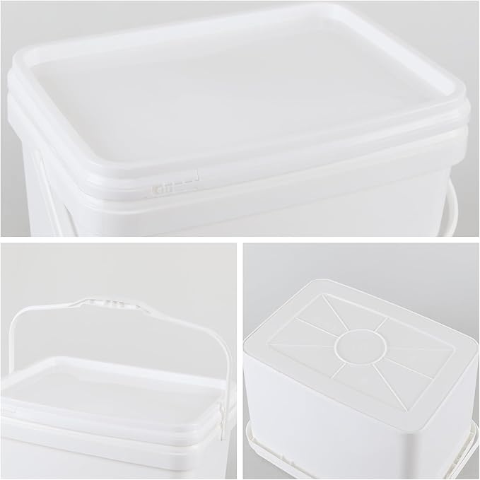4 Packs Plastic Food Storage Bucket with Lid, 5 Gallon Airtight Plastic Buckets with Handles, White