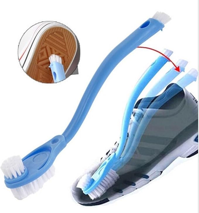 Household Cleaning Brushes Long Handle Double-Headed Shoes Cleaning Brushes Bathroom Kitchen Washing Tools (Blue)