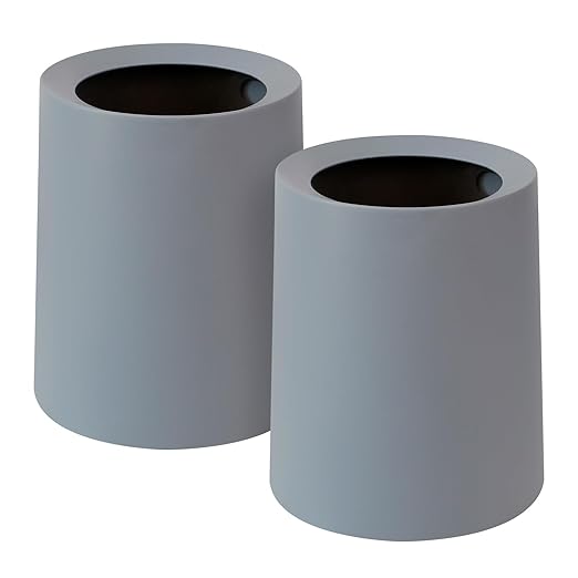 2 Pack Round Modern Trash Can Bedroom, 3Gal/12L Bathroom Trash Can Hidden Bag, Open Top Trash Bin Round Plastic, Minimalist Grey Garbage Can with Inner Bucket (with 2 Handles) for Kitchen Office