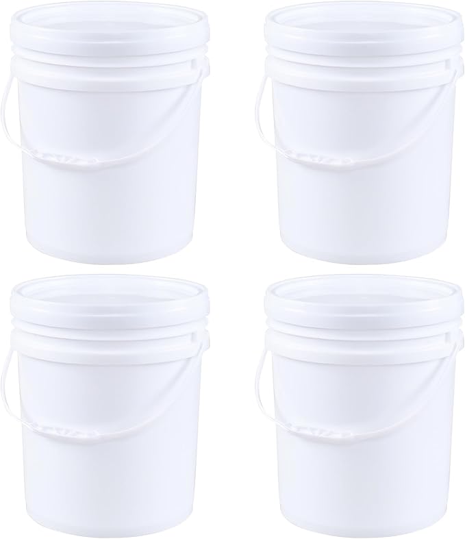 4 Pack Airtight Pet Food Storage Container, Round Plastic Bucket with Lids, 7 Gallon Capacity Food Grade Pail, White