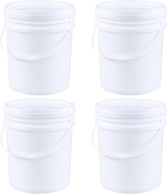 4 Pack Airtight Pet Food Storage Container, Round Plastic Bucket with Lids, 7 Gallon Capacity Food Grade Pail, White