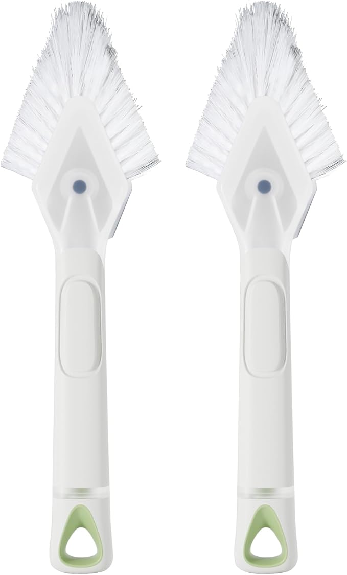 RIMAY Hard Bristle Crevice Cleaning Brush with Soap Dispenser 2 Pcs, Multifunctional Gap Scrub Brush, Small Cleaning Brushes for Tight Spaces, Corner, Windows, Kitchen, Bathroom, Sink, Grout, Car
