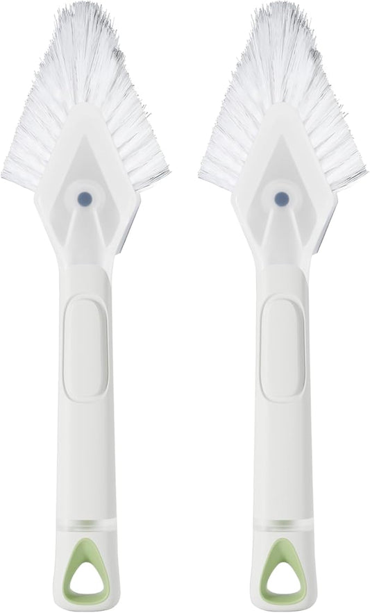 RIMAY Hard Bristle Crevice Cleaning Brush with Soap Dispenser 2 Pcs, Multifunctional Gap Scrub Brush, Small Cleaning Brushes for Tight Spaces, Corner, Windows, Kitchen, Bathroom, Sink, Grout, Car