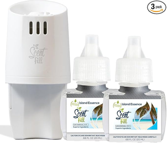 Scent Fill Island Essence Plug in Air Freshener, Scented Oil Refills, 2 Refills + Diffuser