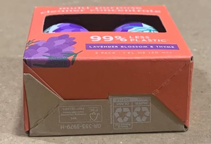 Grove Co. Multi-Purpose Cleaner, Refill Concentrate (2 x 1 Oz) + Glass Spray Bottle (16 Oz), Plant-based Household Cleaning Supplies Bundle, No Plastic Waste, Natural Lavender Blossom & Thyme Scent