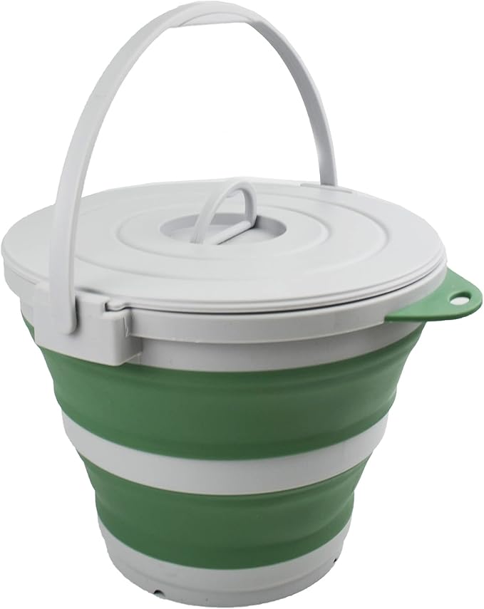 SAMMART 10L (2.64Gallon) Collapsible Fishing Bucket with Locking Lid - Portable Plastic Water Pail - Space Saving Outdoor Waterpot - Trunk Organizer for All Types of Vehicles (Grey/Dark Sea Green)