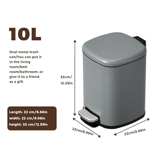2.6gal Step-Open Trash Can，Small Bathroom Garbage Can with Soft-Close Lid,Fingerprint Resistant Trash Bin for Bathroom,Bedroom,Living Room,Office,Hotel (2.6gal-Gery)