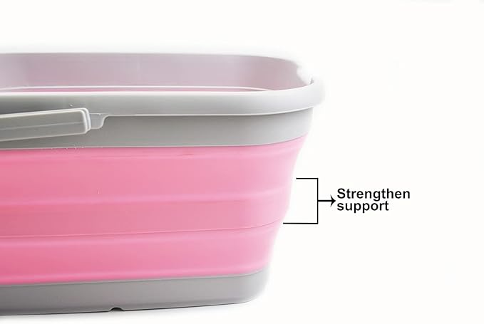 SAMMART 12L (3.17 Gallon) Collapsible Rectangular Handy Bucket (1, Grey/Pink)