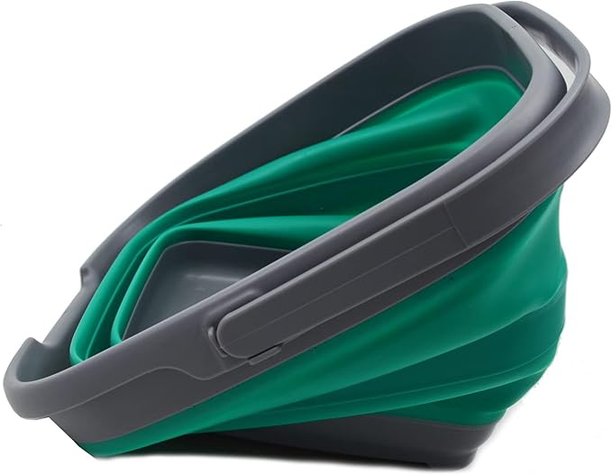 SAMMART 10L (2.6 Gallon) Collapsible Rectangular Handy Basket/Bucket (Dark Grey/Bluish-Green, 1)