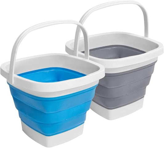 2 Pack Collapsible Plastic Bucket with Handle 0.79 Gallon (3L) Each Foldable Rectangular Tub for Cleaning Camping Essentials Space Saving Outdoor Portable Bucket for Camping