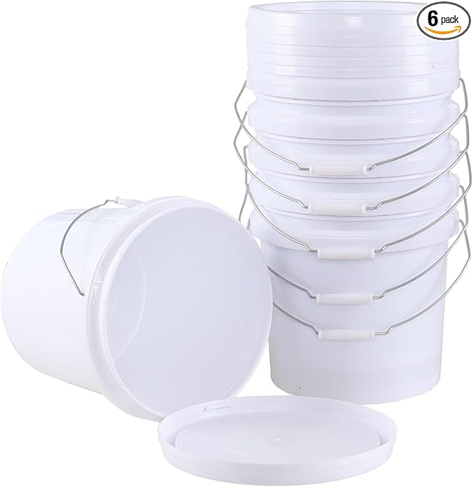 Farmoon 6 Packs 4 Gallon Food Grade Sealable Bucket, White Round Storage Bucket with Lid