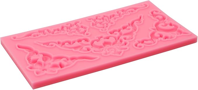 Baroque Corner Silicone Molds, Curlicues Relief Scroll Chocolate Cake Border Molds, Filigree Flower Lace Fondant Baking Molds for Cake Decoration Cupcake Topper Candy Gum Paste Clay Resin