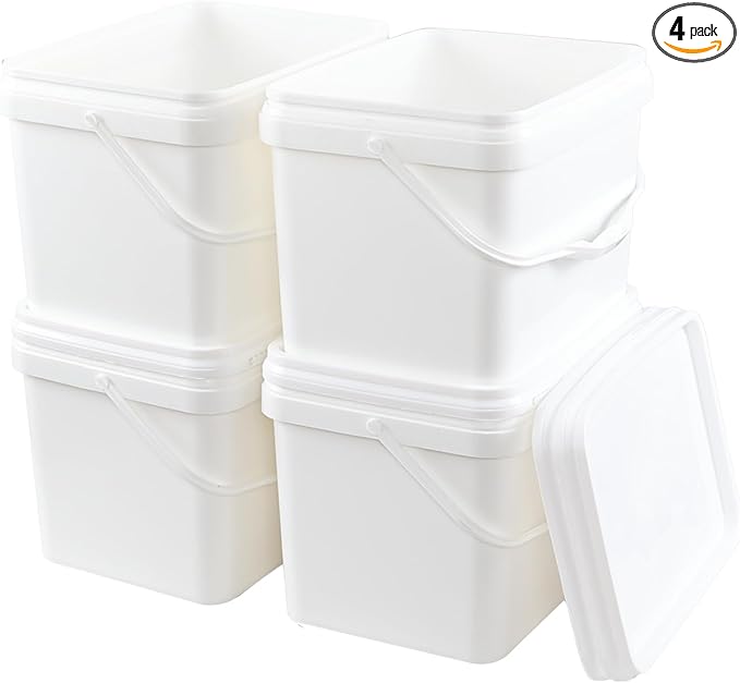 4 Pack 20 L Plastic Water Buckets with Handles, Plastic Pail with Lids, White