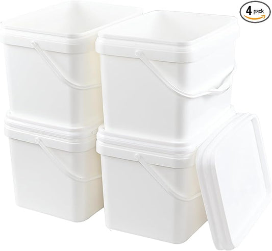 4 Pack 20 L Plastic Water Buckets with Handles, Plastic Pail with Lids, White