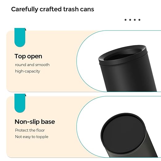 3.17 Gallon/12L Elegant Garbage Can,Double Layers Metal Trash Cans,Light Luxury Black Waste Basket, for Bathroom,Bedroom,Kitchen,Hotel,Office,Bank,Home,Cafe (Black 12L)