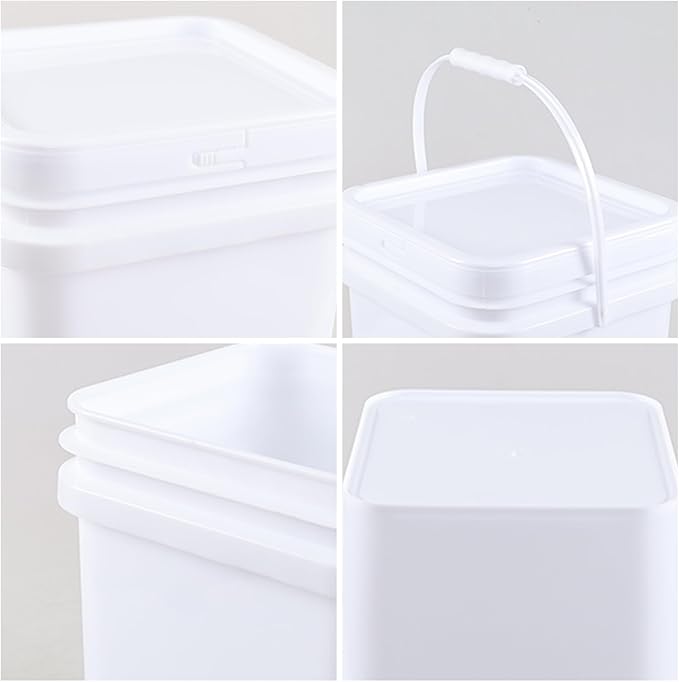 Zopnny 4 Pcs 5 Gallon Square Bucket, White Plastic Buckets with Handles, Snap Food Container Pail with Airtight Lid