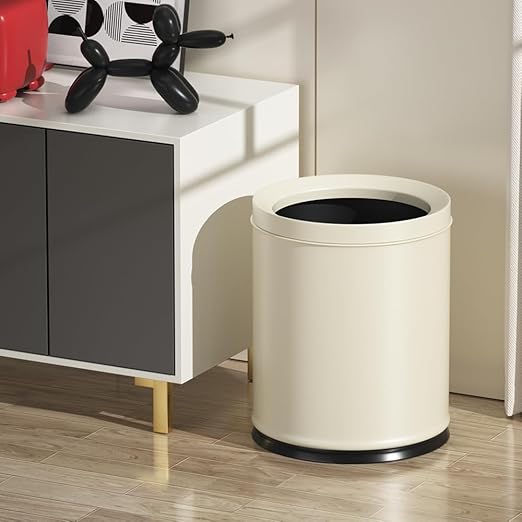 2.6 Gallon/10L White Trash Can,Open Top Metal Waste Basket, Modern,Elegant Garbage Can,Under The Table Trash Bin,for Bathroom,Bedroom,Living Room,Kitchen,Office,Bank,Cafe(White 10L)