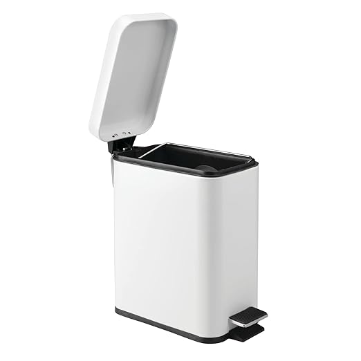 mDesign 5 Liter Rectangular Small Steel Step Trash Can Wastebasket, Garbage Container Bin for Bathroom, Powder Room, Bedroom, Kitchen, Craft Room, Office - Removable Liner Bucket, Matte White