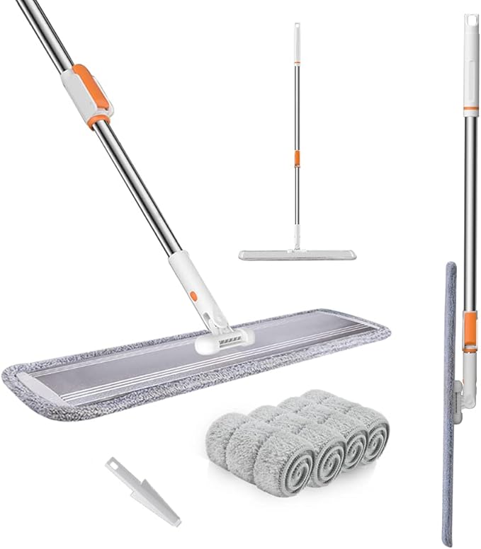 Microfiber Flat Mop 32 in Large Mops for Floor Cleaning Commercial Dust Dry Wet Mops on Hardwood Floors with 4 Washable Pads Aluminium Telescopic Long Handle Floor Cleaning Tools