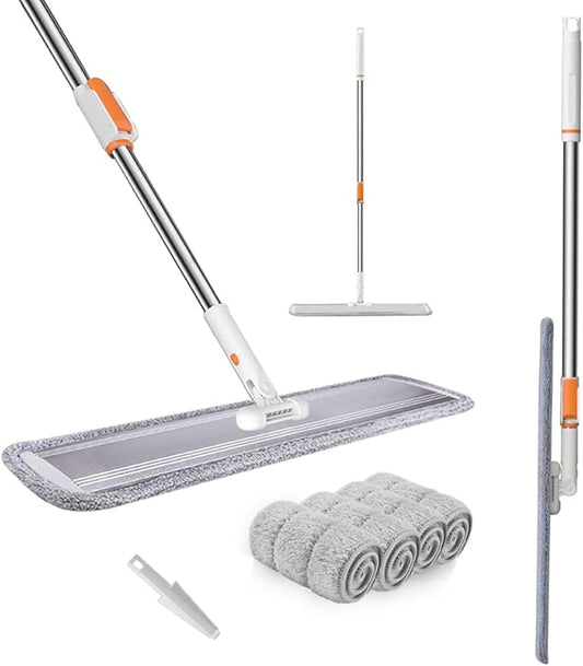 Microfiber Flat Mop 32 in Large Mops for Floor Cleaning Commercial Dust Dry Wet Mops on Hardwood Floors with 4 Washable Pads Aluminium Telescopic Long Handle Floor Cleaning Tools