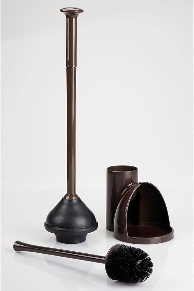 mDesign Hidden Plunger and Brush Set for Toilet Bowl - Combo with Holder Caddy - Modern Toilet Brush and Plunger Set - Aura Collection - Dark Brown