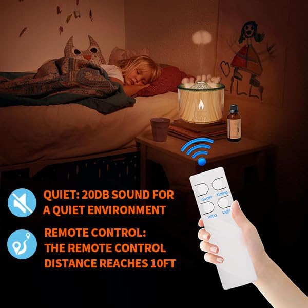 BOHOFAM Aroma Essential Oil Diffuser 360 ML,Volcano and Flame Diffuser/Humidifier,Give1.76 oz Hotel Collection Diffuser Oils,7 Colorful Light Change,Diffusers for Home,Large Room(Wood Grain)