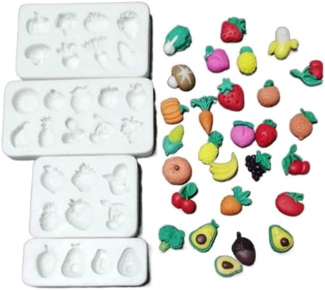 Lovely Small Items Silicone Fondant Molds Set For Cake Topper, Gumpaste, Candy & Chocolate, Polymer Clay and More (Vegetables & Fruits)
