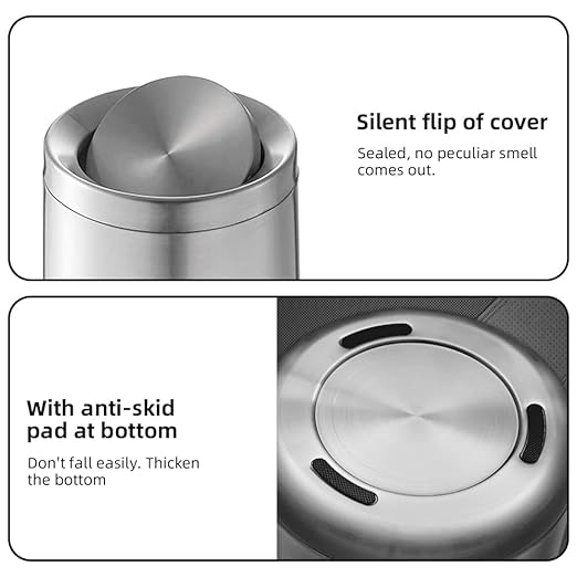 8L/2.1GAL Brass Garbage can，Brushed Nickel Bathroom Trash can with Lid,Stainless Steel,Samll Wasebasket for Bathroom,Powder Room,Bedroom,Laundry Room (silver-32-8l)