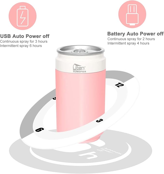 Humidifiers, Humidifier for Bedroom, Can Air Humidifier, Humidifiers for Home and Plants, USB Powered And Battery Powered Portable for Home Office Car Outdoor, 2 Mist Modes, Night Light, Auto-Off