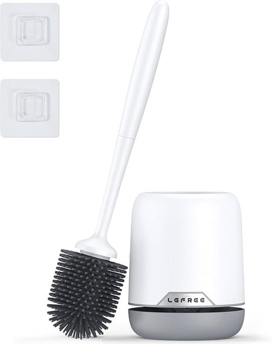 Lefree Toilet Brush and Holder Set, Silicone Brush with Ventilated Holder, Toilet Brush Set for Bathroom, Floor Standing & Wall Mounted Toilet Scrubber Without Drilling