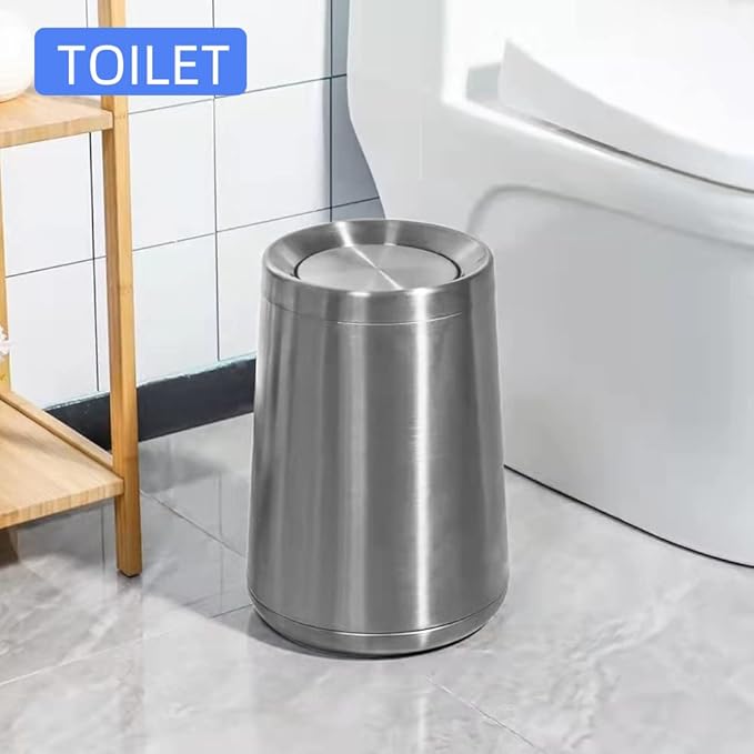 Household Swing Bathroom Trash Can，Brushed Stainless Steel，10 L/3 Gallen，Garbage Can with Flipping Lid， for Indoor or Commercial Use, Kitchen,Modern，Living Room,Bedroom