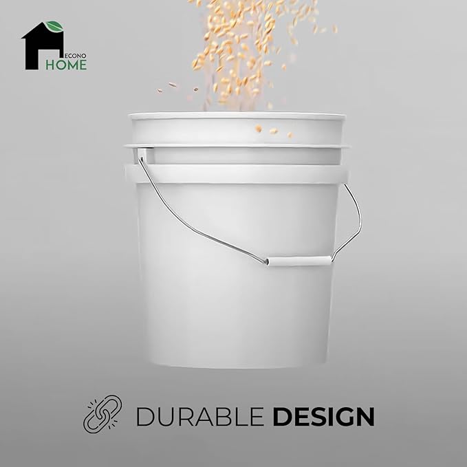 3.5-Gallon White Bucket Pail Container with Lid | Food Grade | Heavy-Duty Extra Durable | Metal Handles with Plastic Grip for Easy Carrying | Multi-Use | Easy Stack and Store | BPA Free - 2 Pack