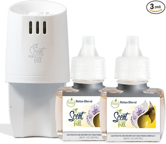 Scent Fill Relax Blend Plug in Air Freshener, Scented Oil Refills, 2 Refills + Diffuser