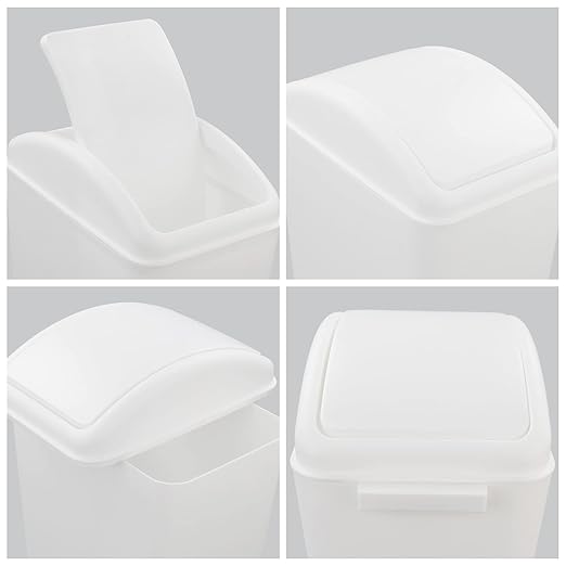 4.2 Gallon Plastic Swing Lid Trash Can, Small Garbage Can with Swing Top Lid, White