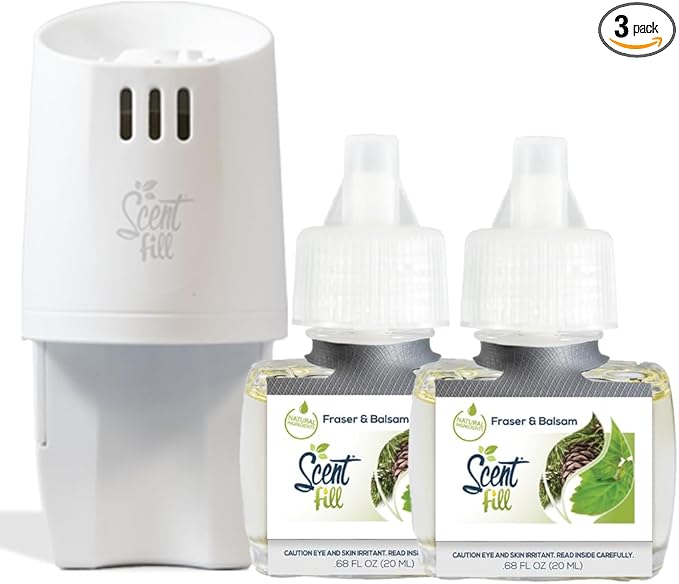 Scent Fill Fraser Fir Plug in Air Freshener, Scented Oil Refills, 2 Refills + Diffuser