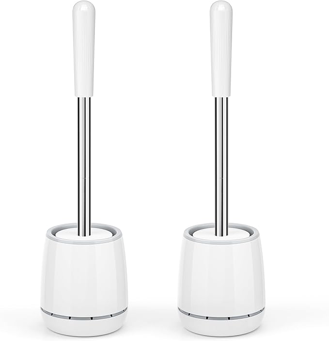 Toilet Brush, Toilet Brush and Holder with 304 Stainless Steel Handle, Space Saving Toilet Bowl Brush for Storage, Durable Bristles Toilet Scrubber for Bathroom Cleaning (2, White)