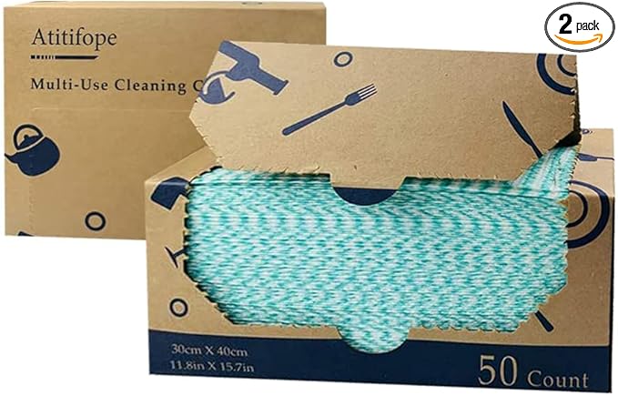 Heavy Duty Reusable Cleaning Cloths 100 Count Food Service Wipes Dishcloths Multi-use Towels(2Boxes)