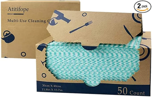 Heavy Duty Reusable Cleaning Cloths 100 Count Food Service Wipes Dishcloths Multi-use Towels(2Boxes)