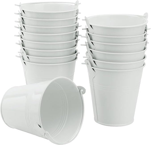 15 Pack 4 Inch White Iron Pail, Metal Buckets with Handle, Easter Bucket,Pencil Holder and Flower Pots, Used to Carry, Store, or Even Plant, by GENHAKON.
